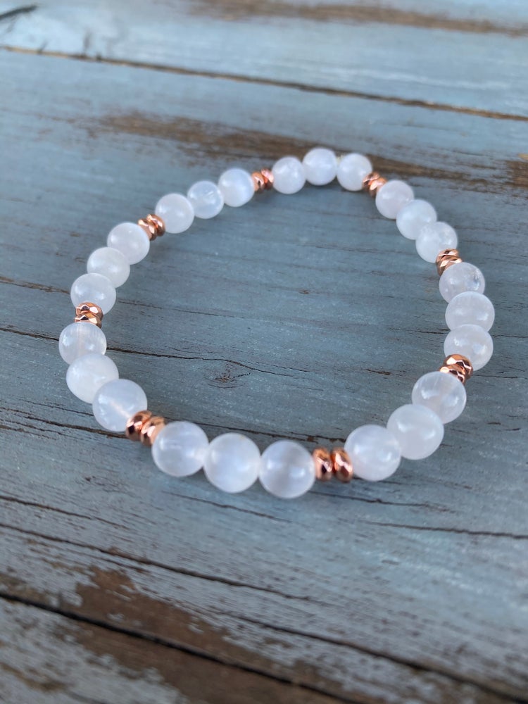 Selenite and Rose Gold Hematite Stretch Bracelet